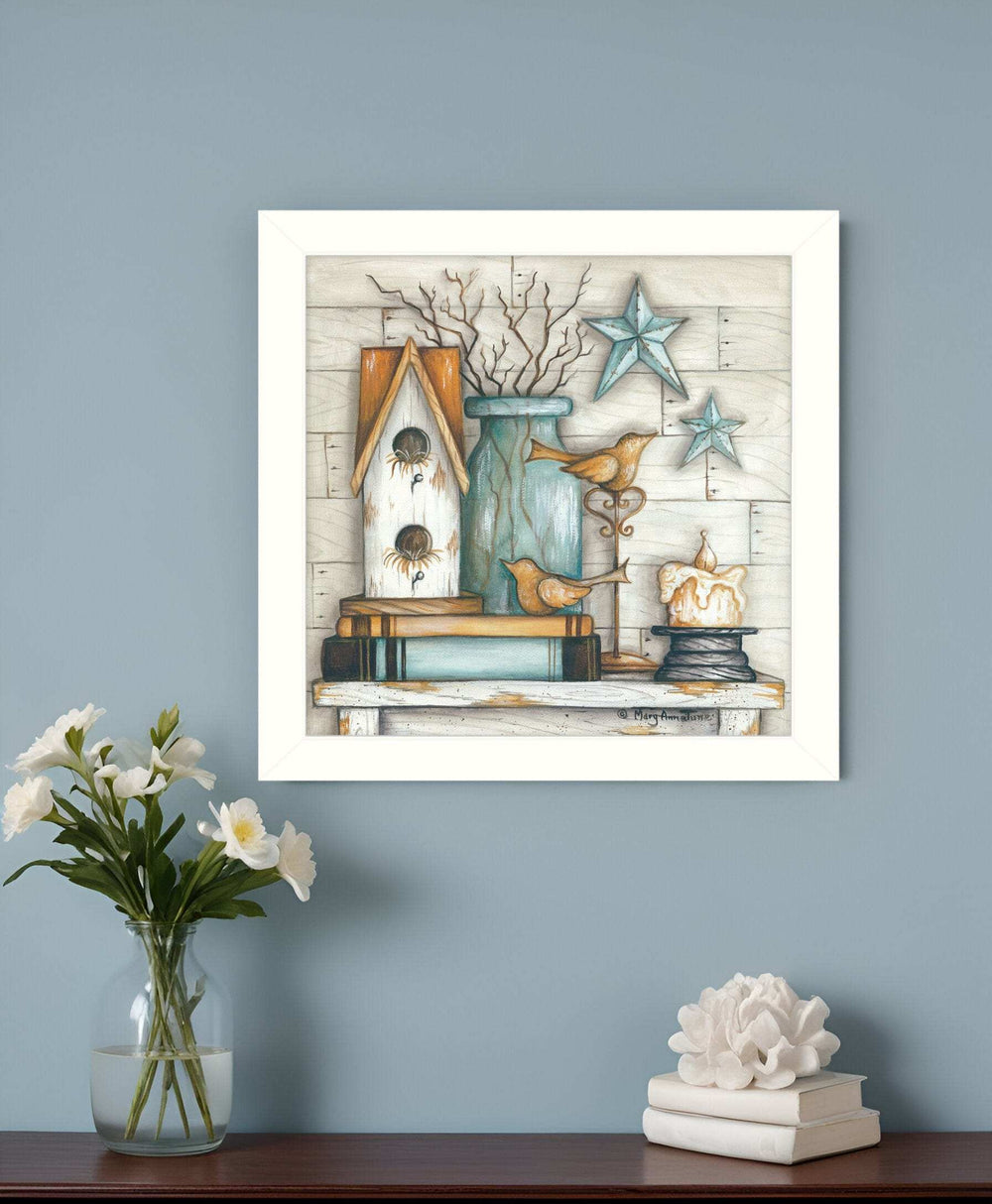 Birdhouse on Books 2 White Framed Print Wall Art - Homeroots - Flyclothing LLC