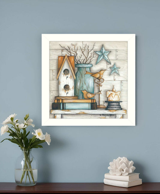 Birdhouse on Books 2 White Framed Print Wall Art - Homeroots - Flyclothing LLC