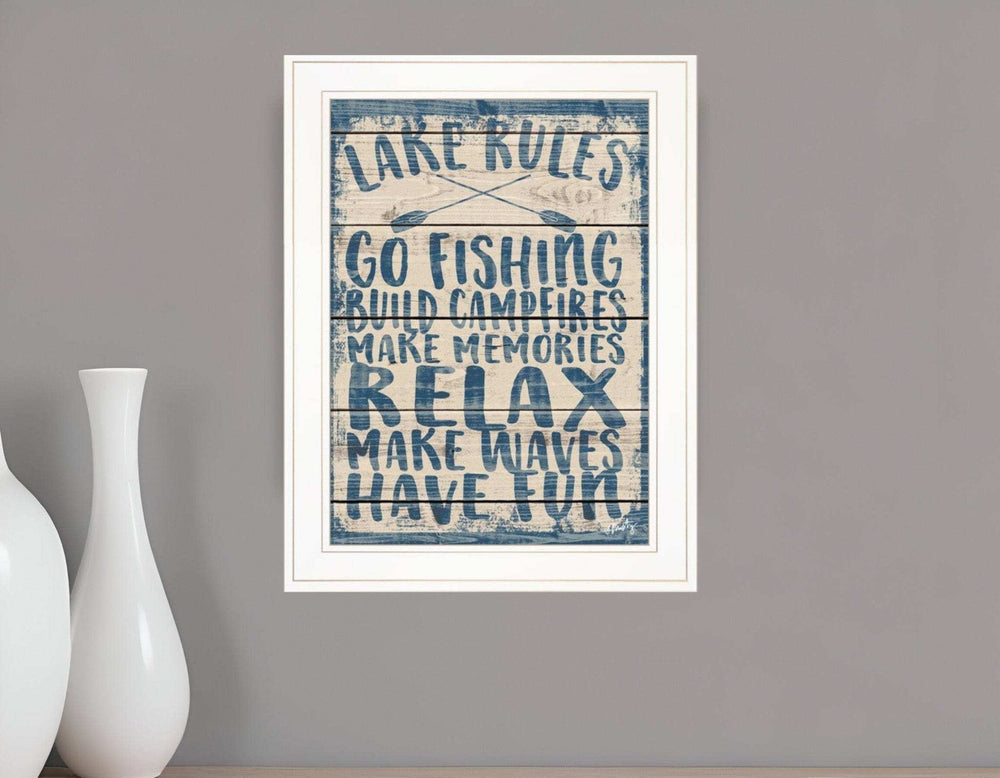 Lake Rules 1 White Framed Print Wall Art - Homeroots - Flyclothing LLC