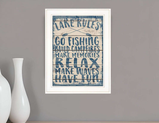 Lake Rules 1 White Framed Print Wall Art - Homeroots - Flyclothing LLC