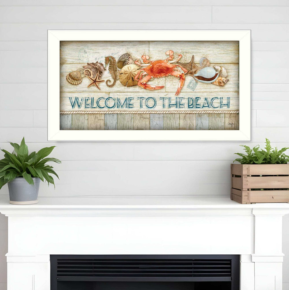 Welcome to the Beach White Framed Print Wall Art - Homeroots - Flyclothing LLC