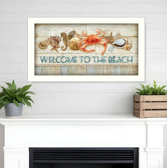 Welcome to the Beach White Framed Print Wall Art - Homeroots - Flyclothing LLC