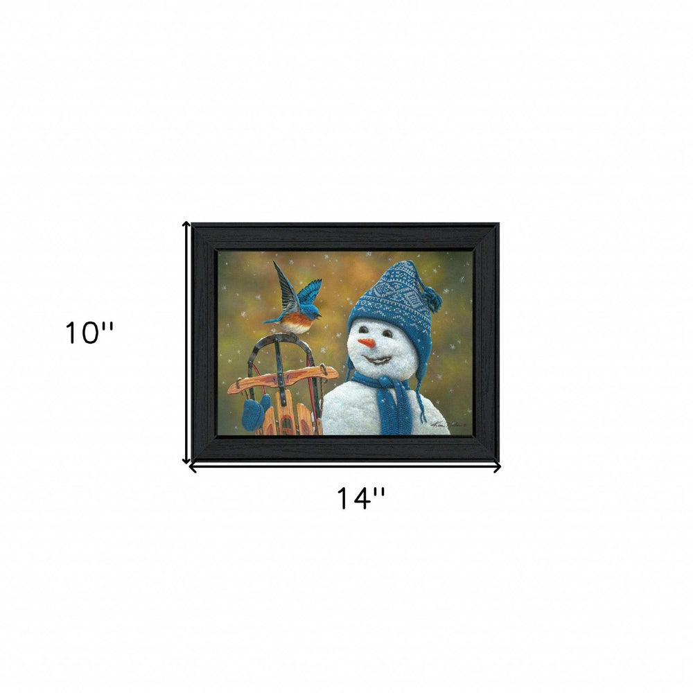Bluebird Snowman Black Framed Print Wall Art - Homeroots - Flyclothing LLC