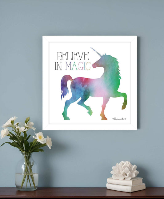 Believe in Magic Unicorn White Framed Print Wall Art - Homeroots - Flyclothing LLC