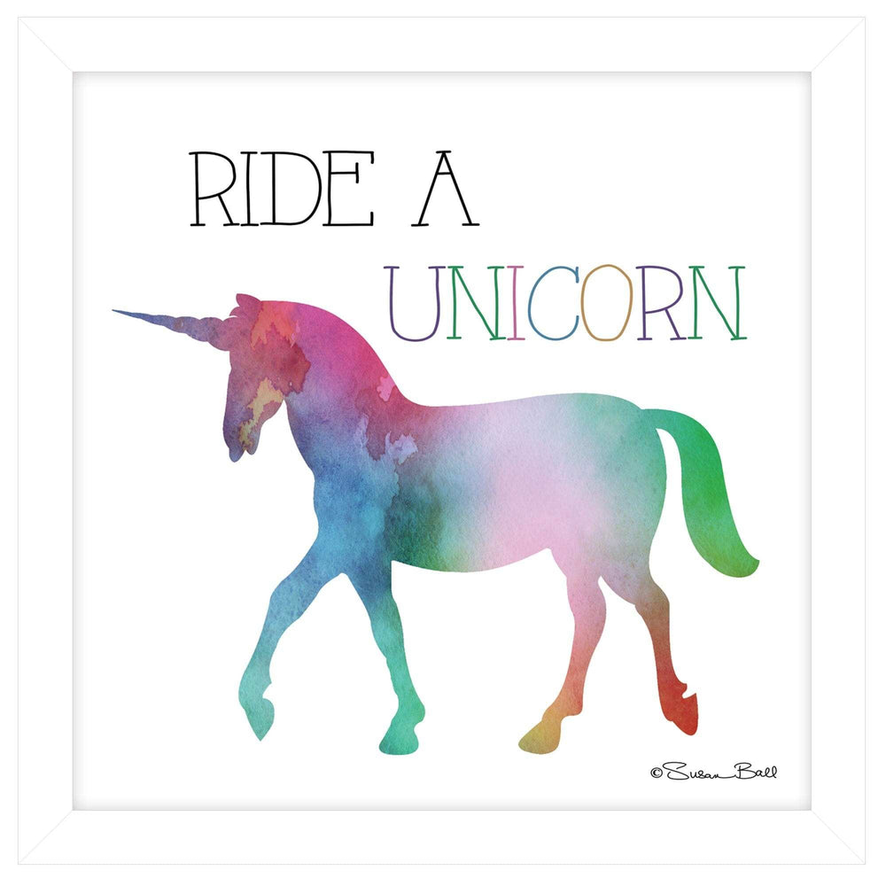 Ride a Unicorn White Framed Print Wall Art - Homeroots - Flyclothing LLC