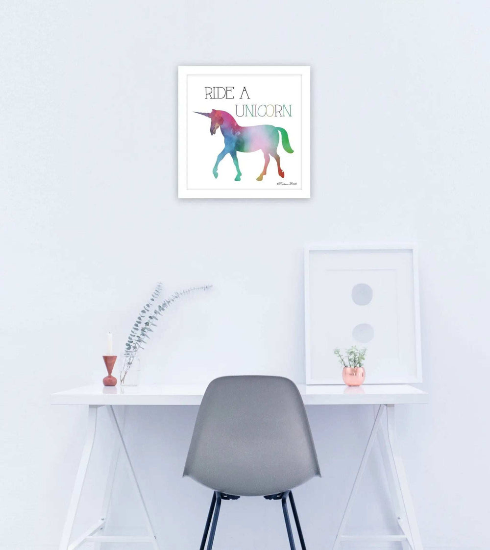 Ride a Unicorn White Framed Print Wall Art - Homeroots - Flyclothing LLC