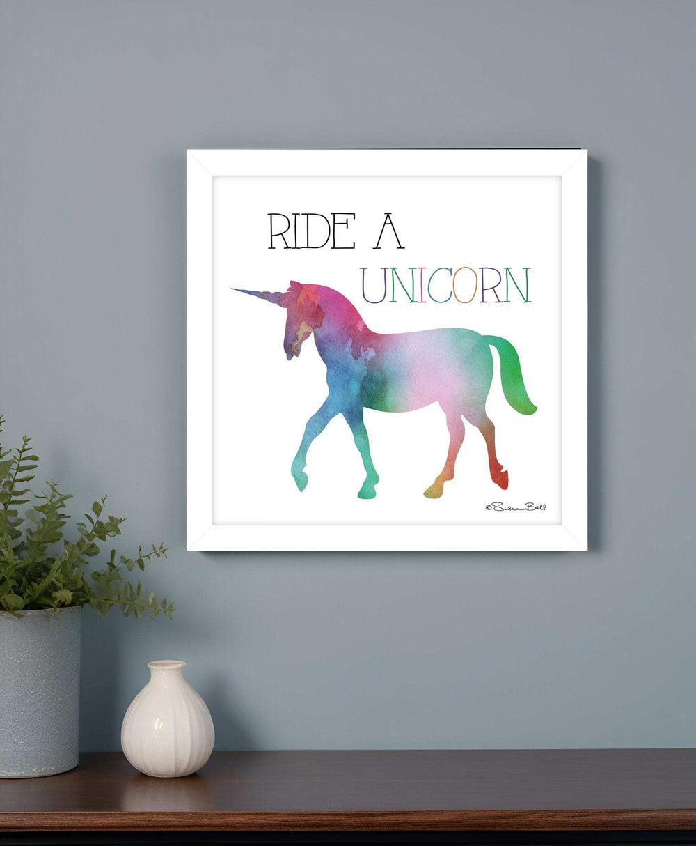 Ride a Unicorn White Framed Print Wall Art - Homeroots - Flyclothing LLC