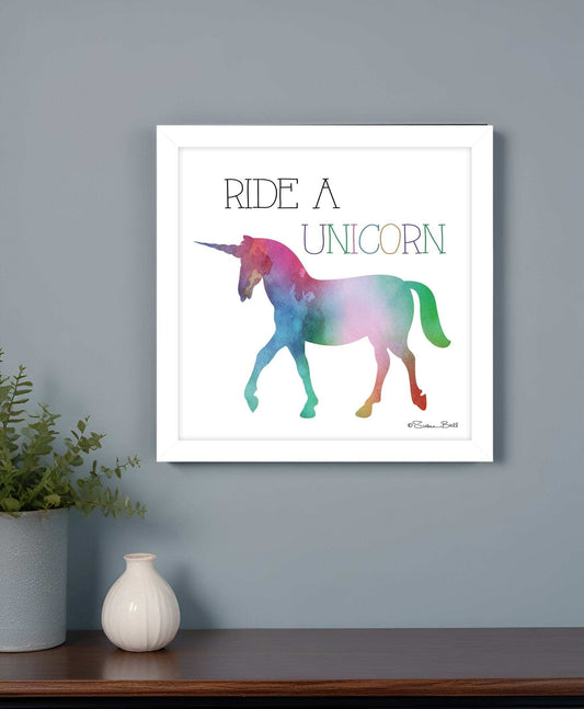 Ride a Unicorn White Framed Print Wall Art - Homeroots - Flyclothing LLC