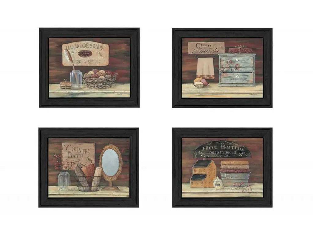 Set Of Four Bathroom I Black Framed Print Bathroom Wall Art - Homeroots - Flyclothing LLC