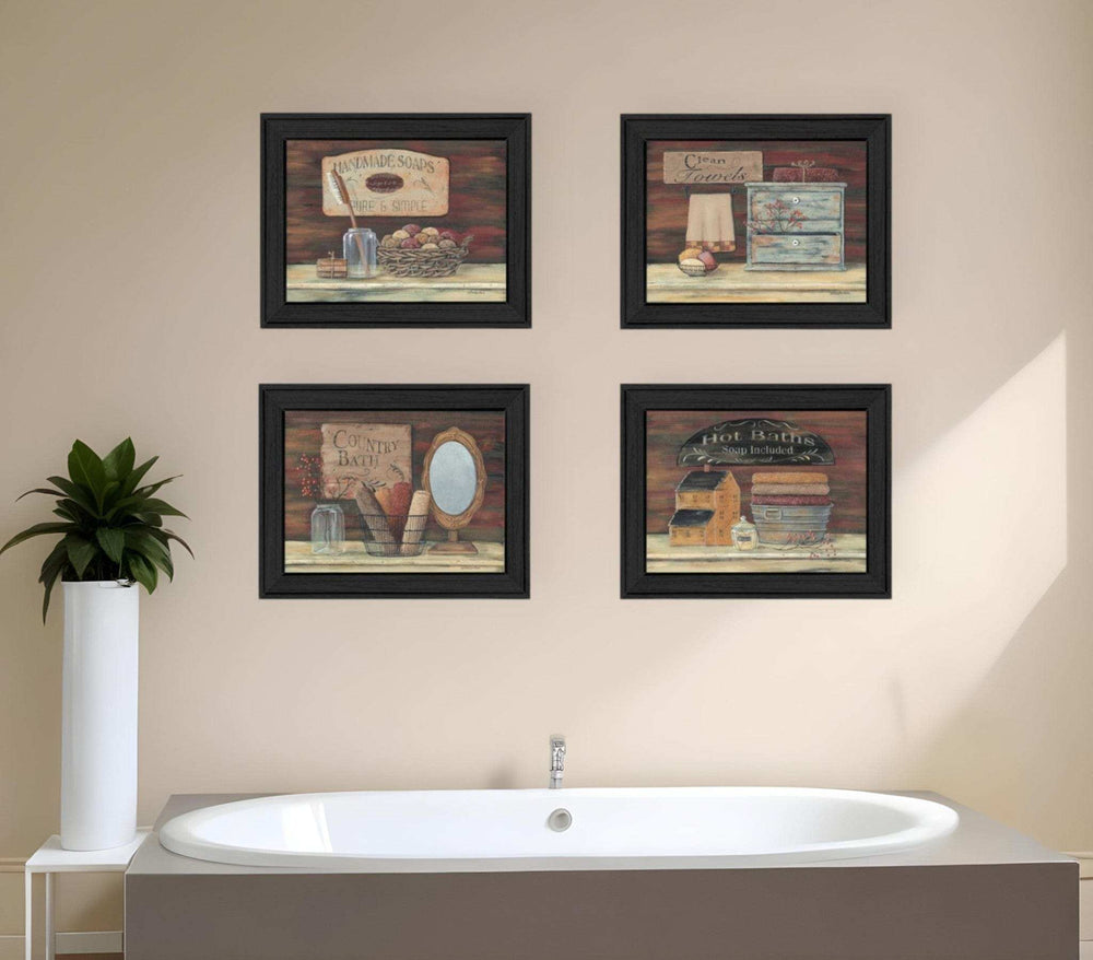Set Of Four Bathroom I Black Framed Print Bathroom Wall Art - Homeroots - Flyclothing LLC