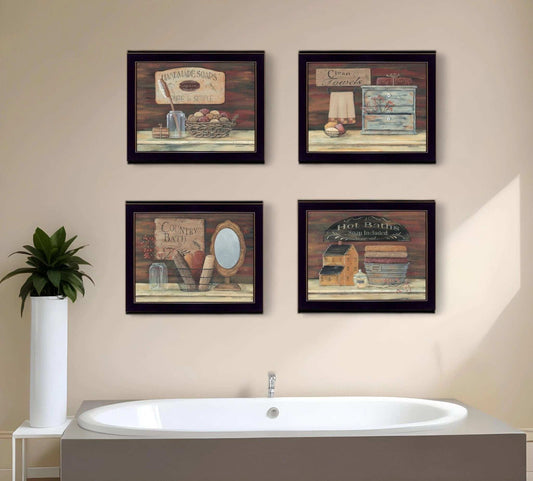 Set Of Four Bathroom COLLECTION I 3 Black Framed Print Bathroom Wall Art - Homeroots - Flyclothing LLC
