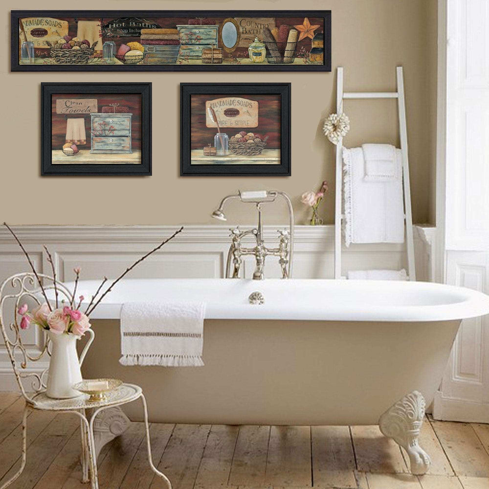Set Of Three Country Bath I 1 Black Framed Print Bathroom Wall Art - Homeroots - Flyclothing LLC
