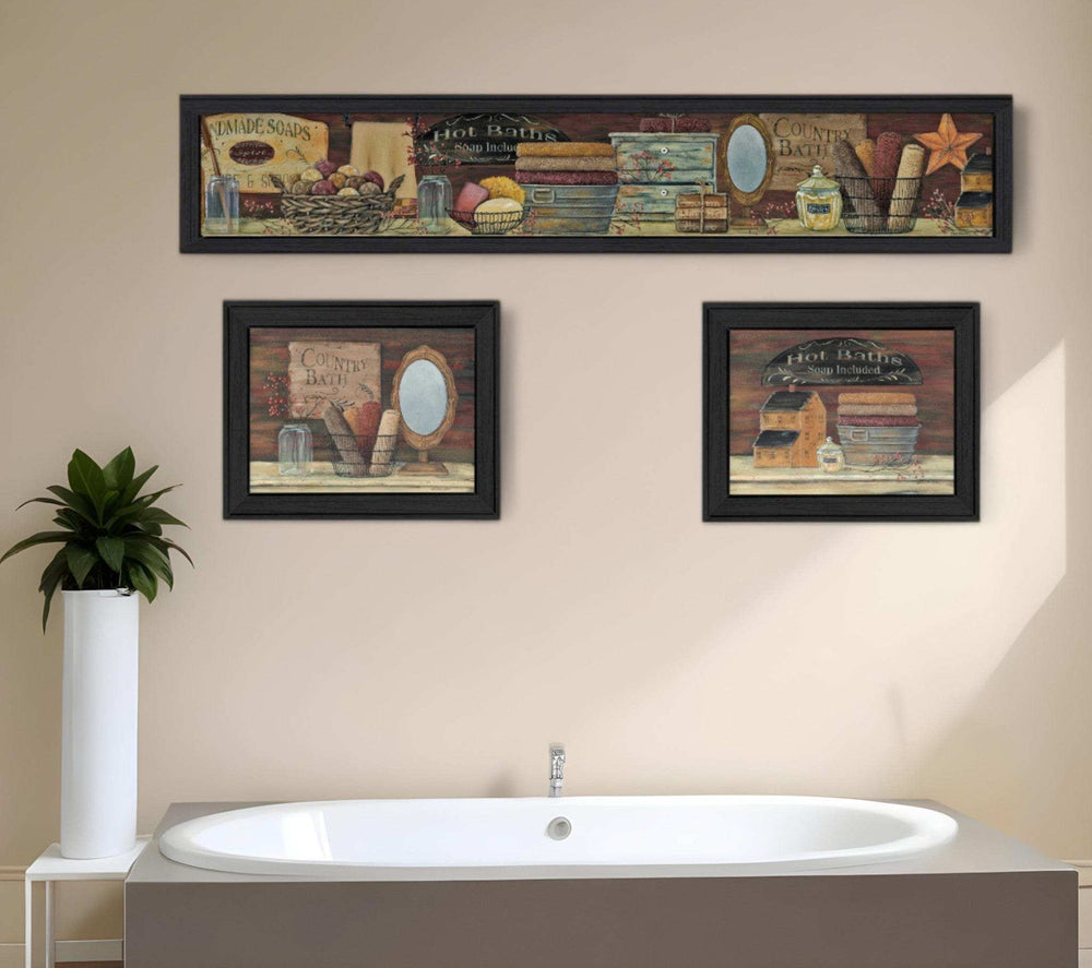 Set Of Three Country Bath I 1 Black Framed Print Bathroom Wall Art - Homeroots - Flyclothing LLC
