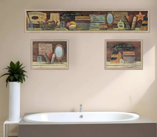 Set Of Three COUNTRY BATH II 4 Brown Framed Print Bathroom Wall Art - Homeroots - Flyclothing LLC