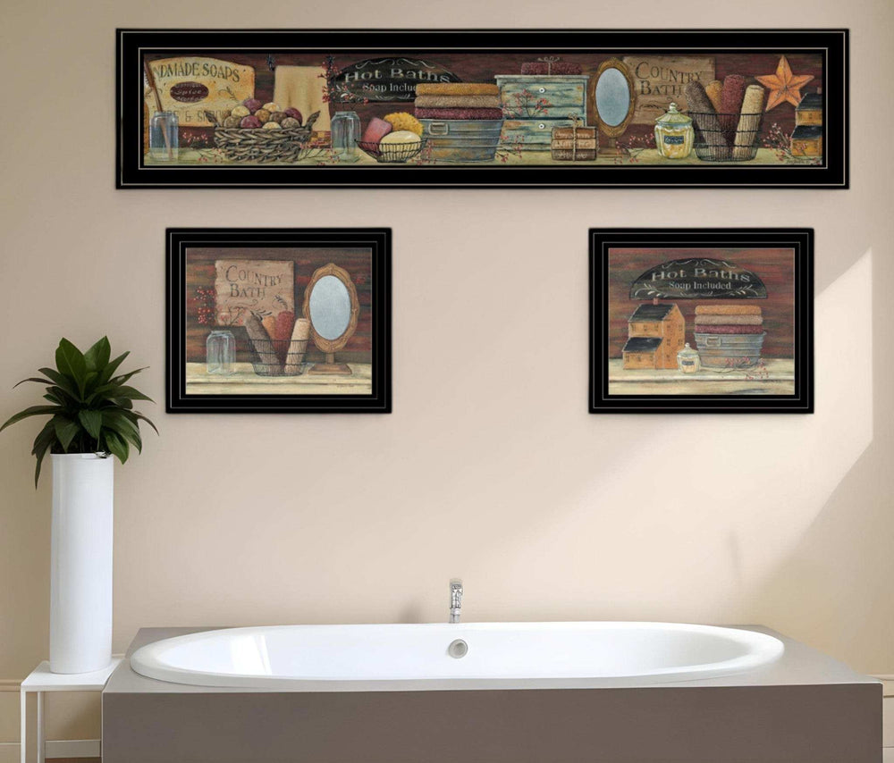 Set Of Three COUNTRY BATH II 5 Black Framed Print Bathroom Wall Art - Homeroots - Flyclothing LLC