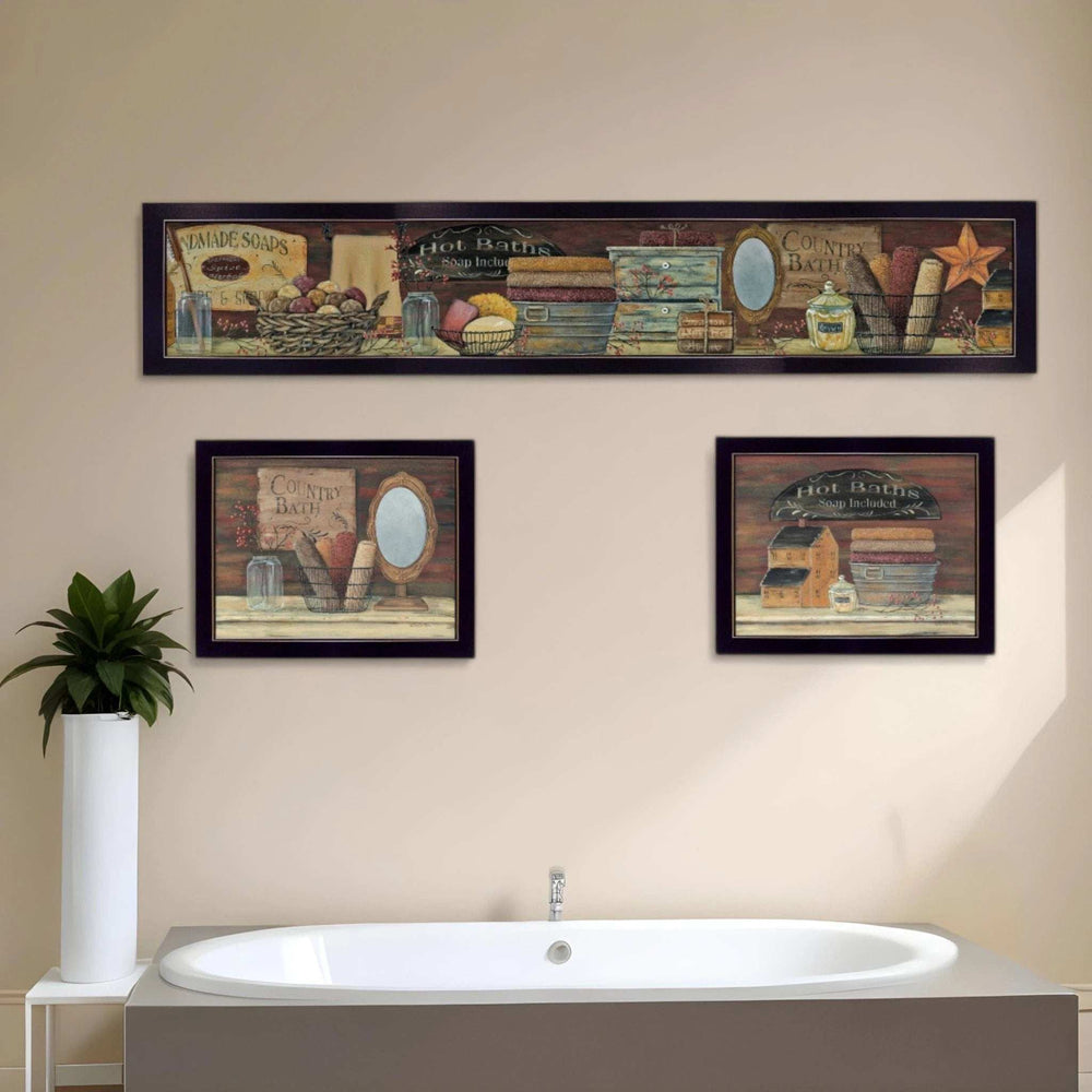 Set Of Three COUNTRY BATH II 6 Black Framed Print Bathroom Wall Art - Homeroots - Flyclothing LLC