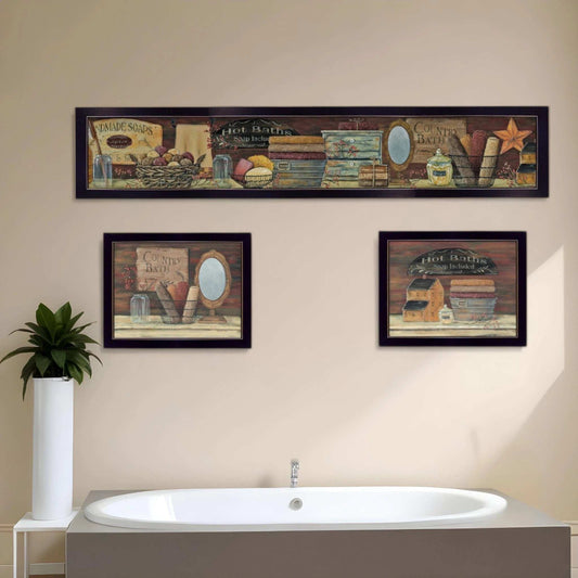 Set Of Three COUNTRY BATH II 6 Black Framed Print Bathroom Wall Art - Homeroots - Flyclothing LLC