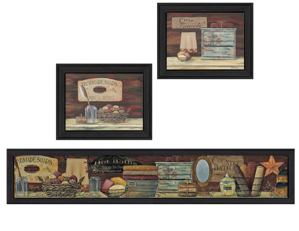 Set Of Three Country Bath II Collection 1 Black Framed Print Bathroom Wall Art - Homeroots - Flyclothing LLC