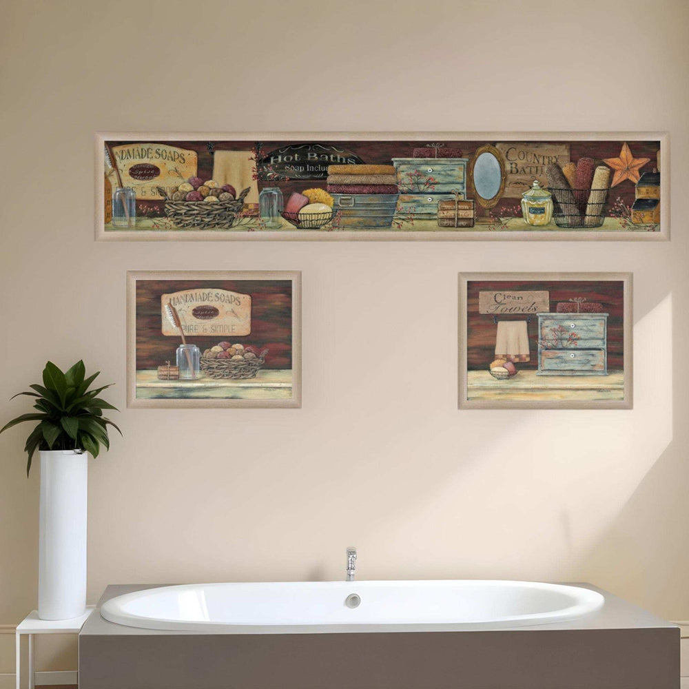 Set Of Three COUNTRY BATH II 7 Brown Framed Print Bathroom Wall Art - Homeroots - Flyclothing LLC