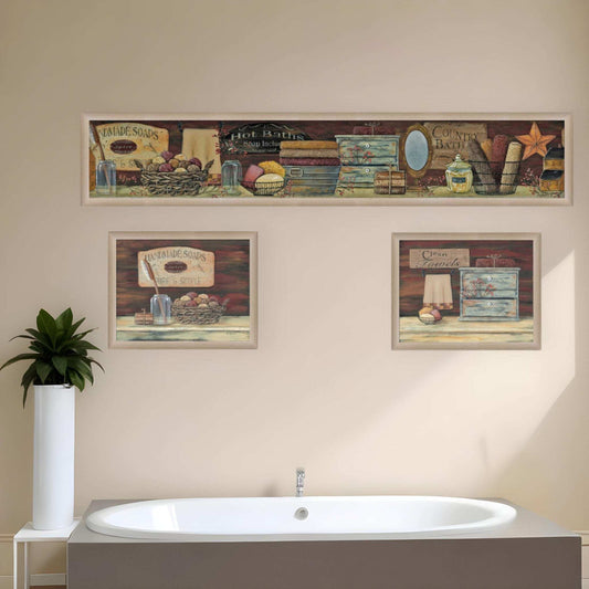 Set Of Three COUNTRY BATH II 7 Brown Framed Print Bathroom Wall Art - Homeroots - Flyclothing LLC