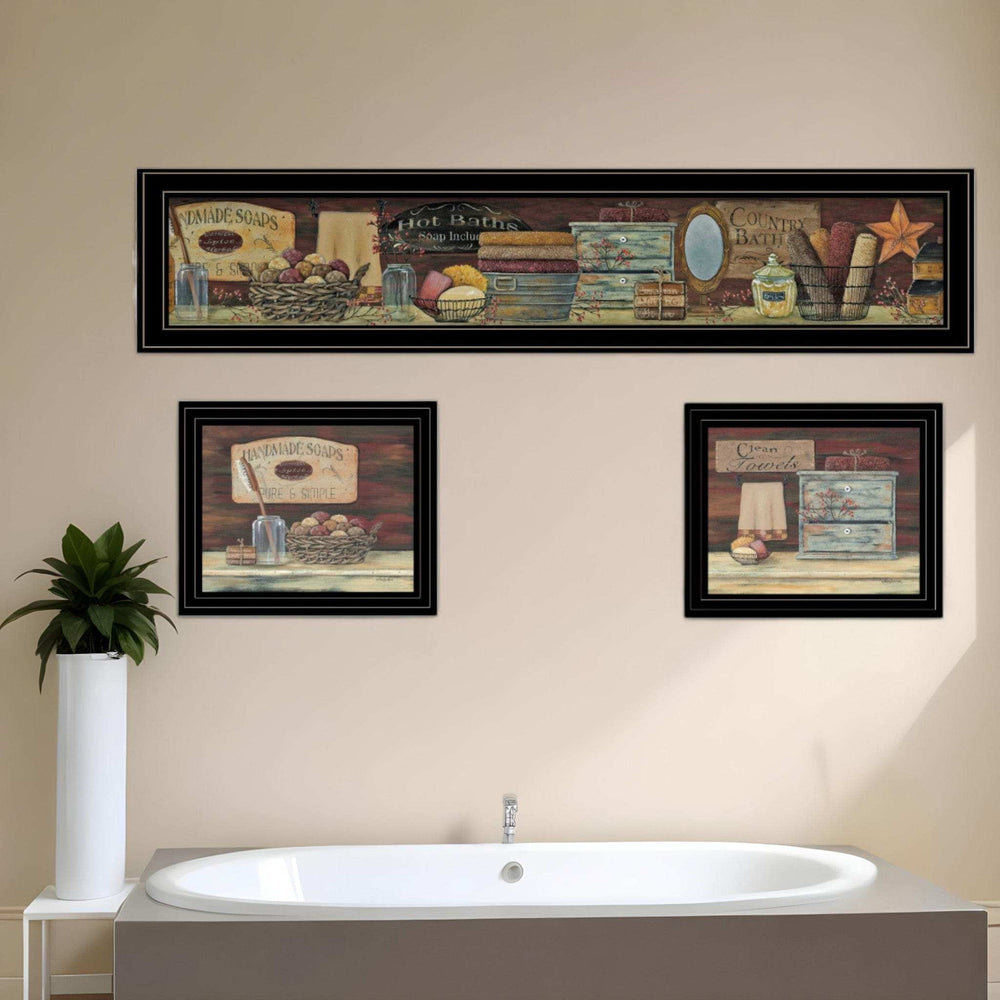 Set Of Three COUNTRY BATH II 8 Black Framed Print Bathroom Wall Art - Homeroots - Flyclothing LLC