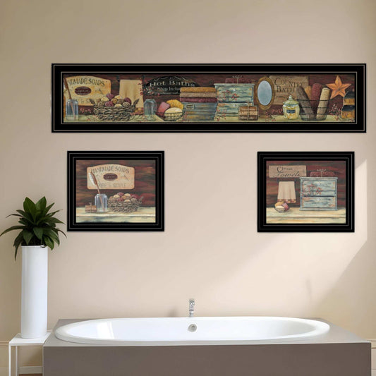 Set Of Three COUNTRY BATH II 8 Black Framed Print Bathroom Wall Art - Homeroots - Flyclothing LLC