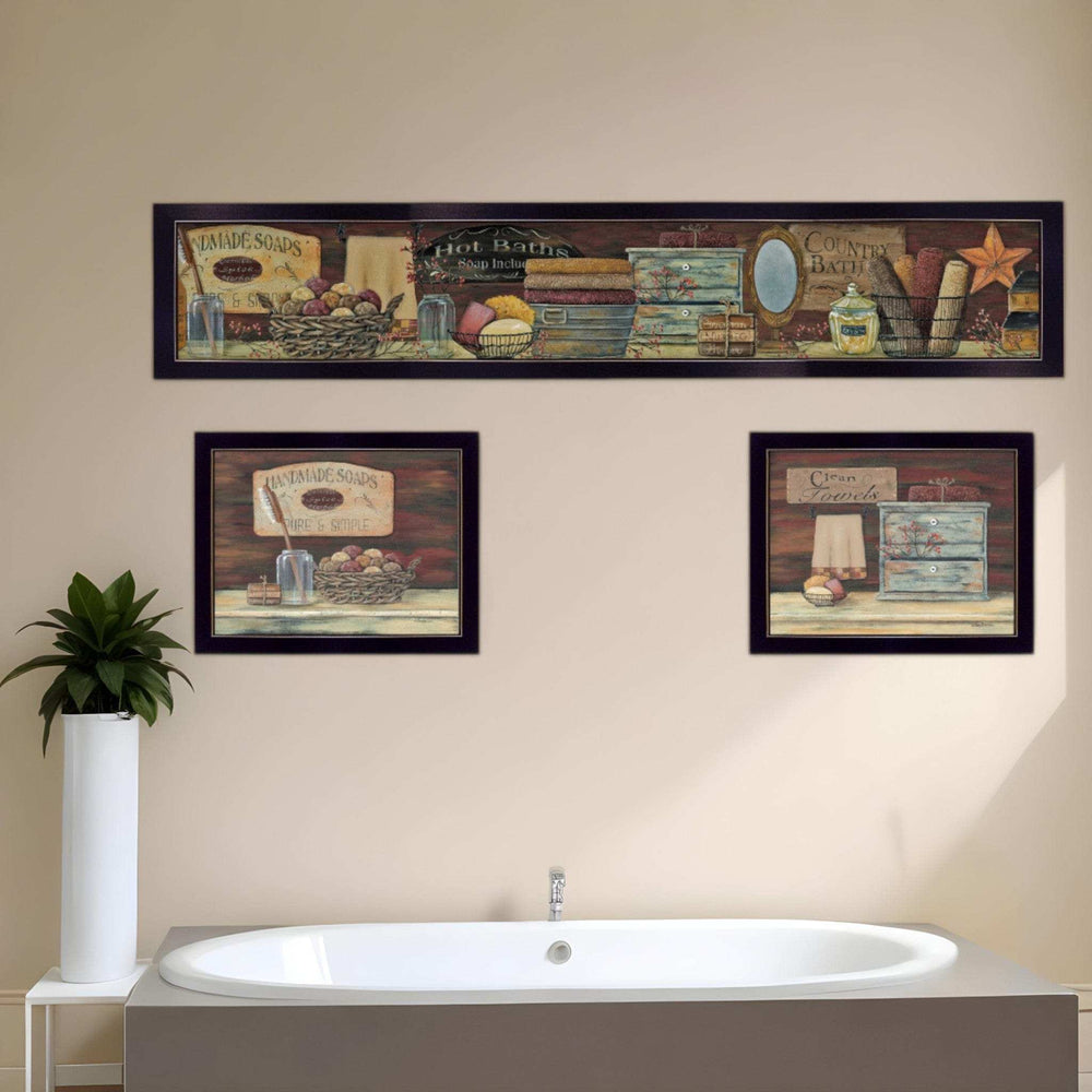 Set Of Three COUNTRY BATH II 9 Black Framed Print Bathroom Wall Art - Homeroots - Flyclothing LLC