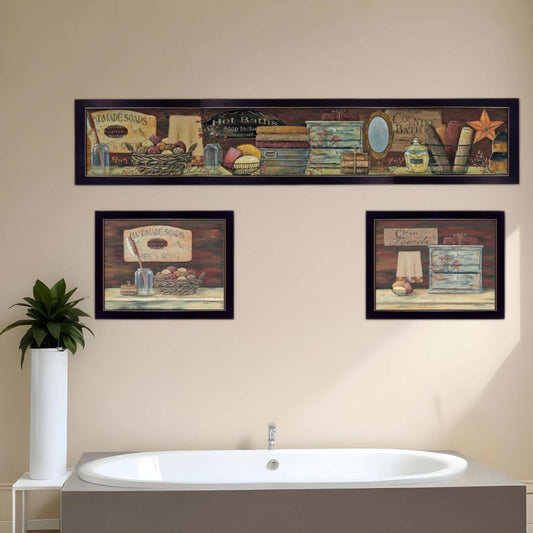 Set Of Three COUNTRY BATH II 9 Black Framed Print Bathroom Wall Art - Homeroots - Flyclothing LLC