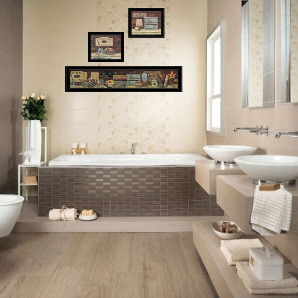 Set Of Three COUNTRY BATH 1 2 Black Framed Print Bathroom Wall Art - Homeroots - Flyclothing LLC