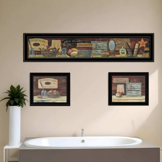 Set Of Three COUNTRY BATH 1 2 Black Framed Print Bathroom Wall Art - Homeroots - Flyclothing LLC