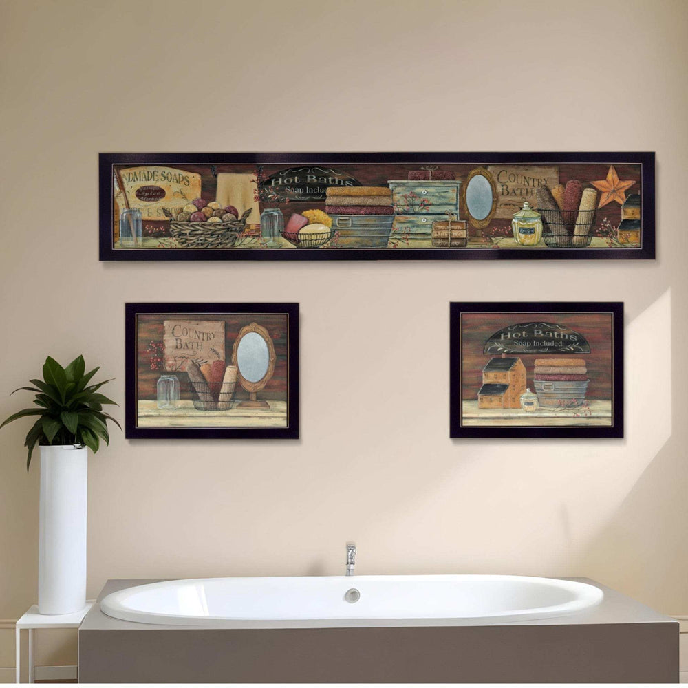 Set Of Three Country Bath 11 Black Framed Print Bathroom Wall Art - Homeroots - Flyclothing LLC