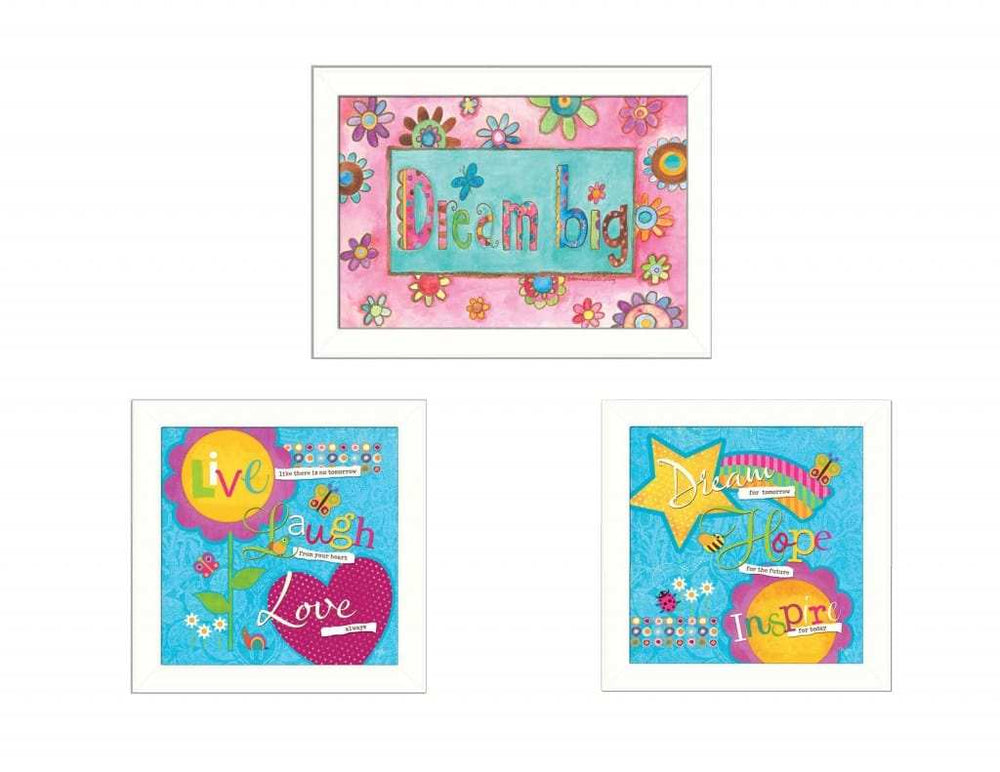 Set Of Three Dream White Framed Print Wall Art - Homeroots - Flyclothing LLC