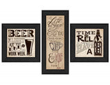 Set Of Three Beer Time Black Framed Print Wall Art - Homeroots - Flyclothing LLC