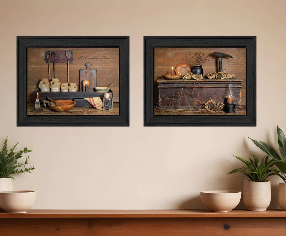 Set Of Two Rustic Black Framed Print Wall Art - Homeroots - Flyclothing LLC