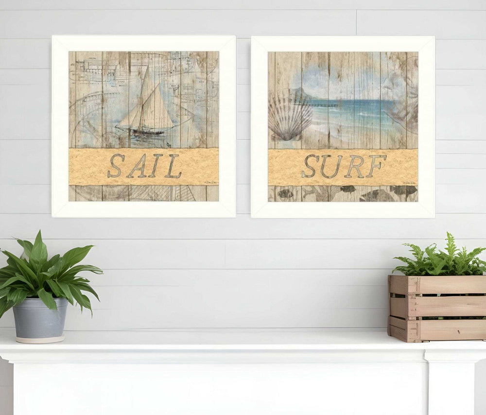 Set Of Two Sail or Surf White Framed Print Wall Art - Homeroots - Flyclothing LLC