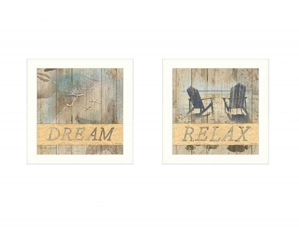 Set Of Two Dream or Relax White Framed Print Wall Art - Homeroots - Flyclothing LLC