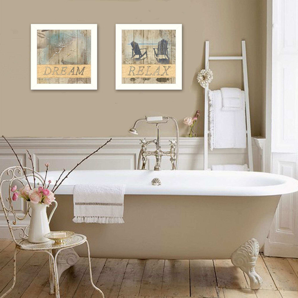 Set Of Two Dream or Relax White Framed Print Wall Art - Homeroots - Flyclothing LLC