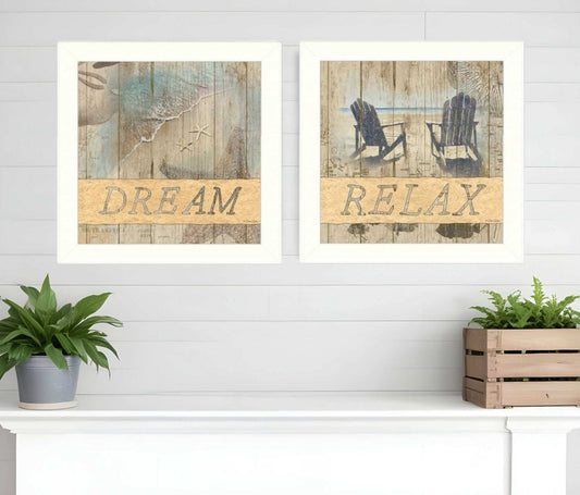 Set Of Two Dream or Relax White Framed Print Wall Art - Homeroots - Flyclothing LLC