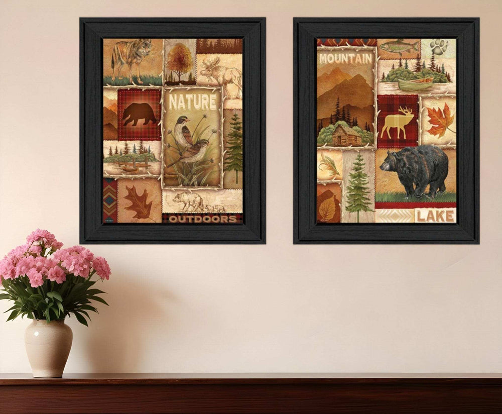 Set Of Two Lodge Collage Black Framed Print Wall Art - Homeroots - Flyclothing LLC