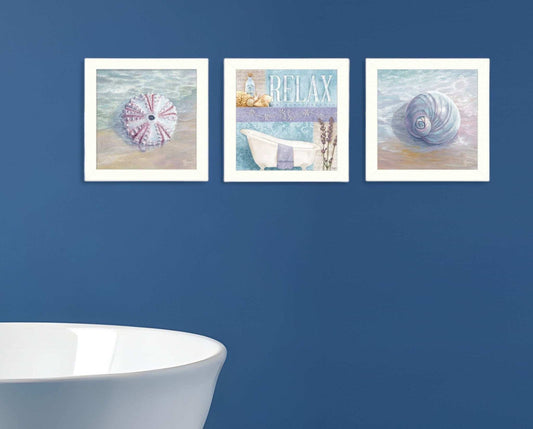 Set Of Three Shells I White Framed Print Bathroom Wall Art - Homeroots - Flyclothing LLC