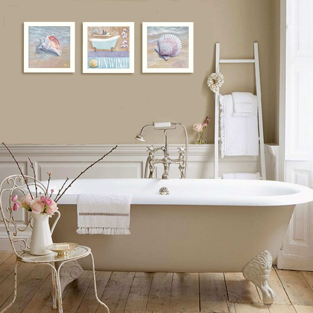 Set Of Three Shells II White Framed Print Bathroom Wall Art - Homeroots - Flyclothing LLC
