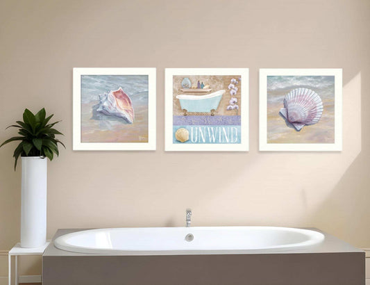 Set Of Three Shells II White Framed Print Bathroom Wall Art - Homeroots - Flyclothing LLC