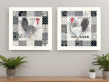 Set Of Two Black And White Rooster White Framed Print Wall Art - Homeroots - Flyclothing LLC