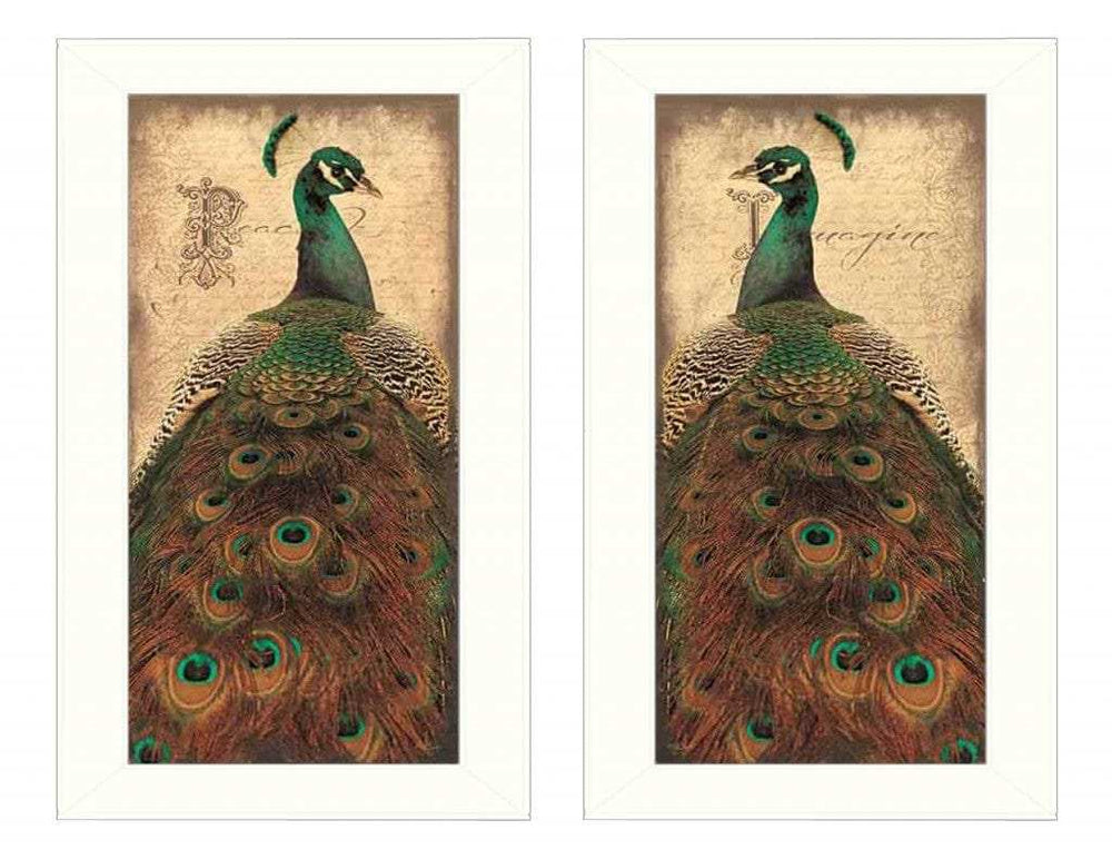Set Of Two Peacock 1 White Framed Print Wall Art - Homeroots - Flyclothing LLC