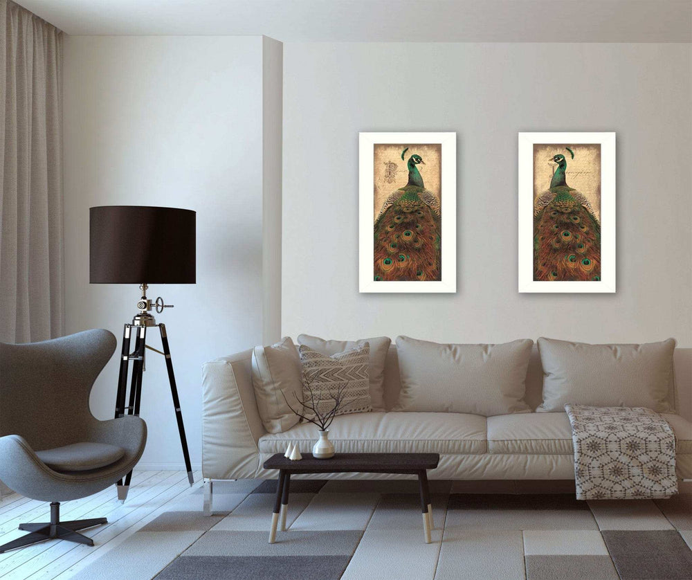 Set Of Two Peacock 1 White Framed Print Wall Art - Homeroots - Flyclothing LLC