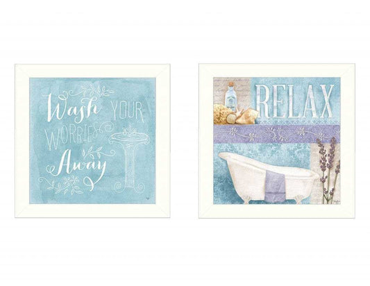 Set Of Two Wash White Framed Print Bathroom Wall Art - Homeroots - Flyclothing LLC