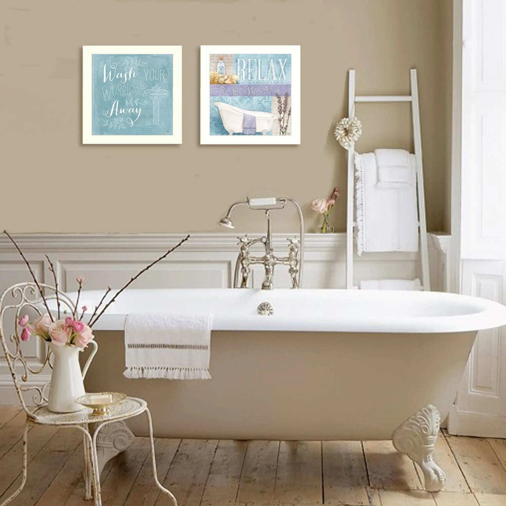 Set Of Two Wash White Framed Print Bathroom Wall Art - Homeroots - Flyclothing LLC