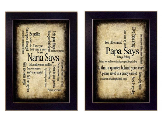 Set Of Two Nana or Papa Black Framed Print Wall Art - Homeroots - Flyclothing LLC
