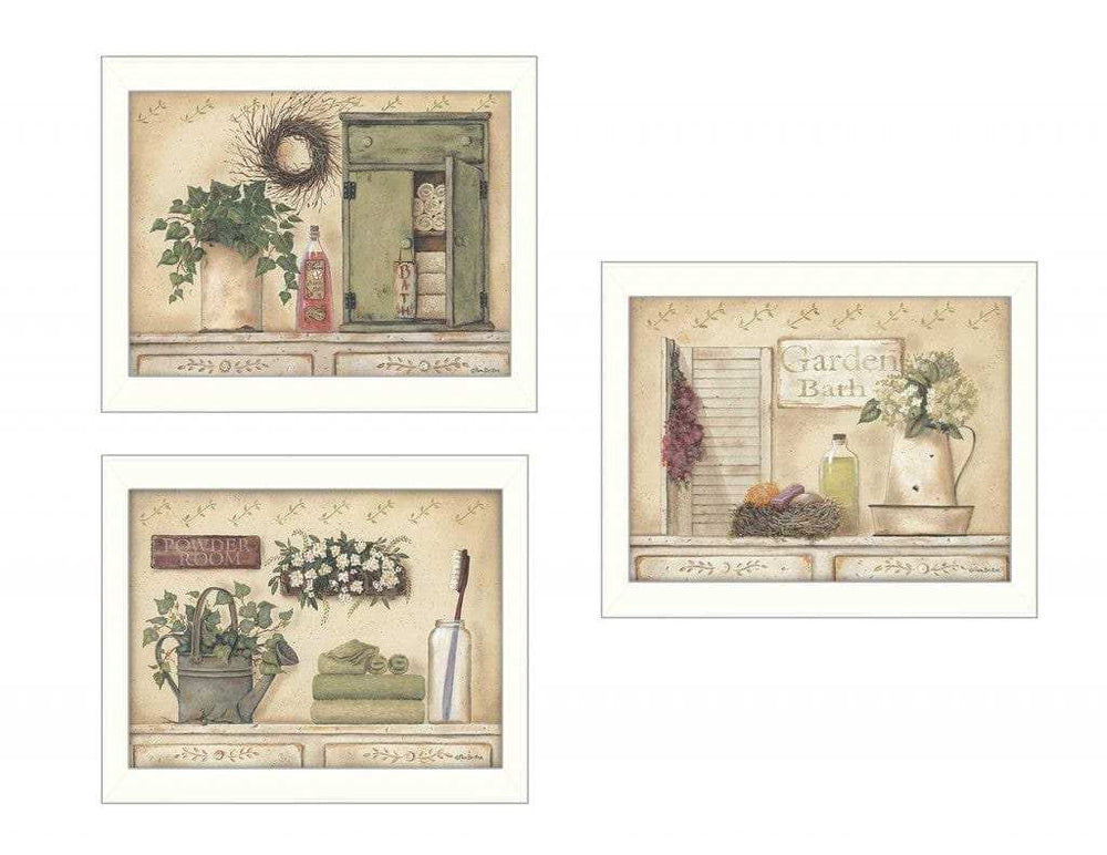 Set Of Three Garden Bath 2 White Framed Print Bathroom Wall Art - Homeroots - Flyclothing LLC