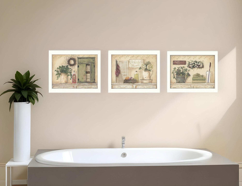Set Of Three Garden Bath 2 White Framed Print Bathroom Wall Art - Homeroots - Flyclothing LLC